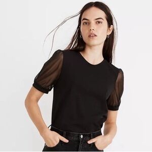 NWT Madewell Black Sheer Sleeve Knit Top